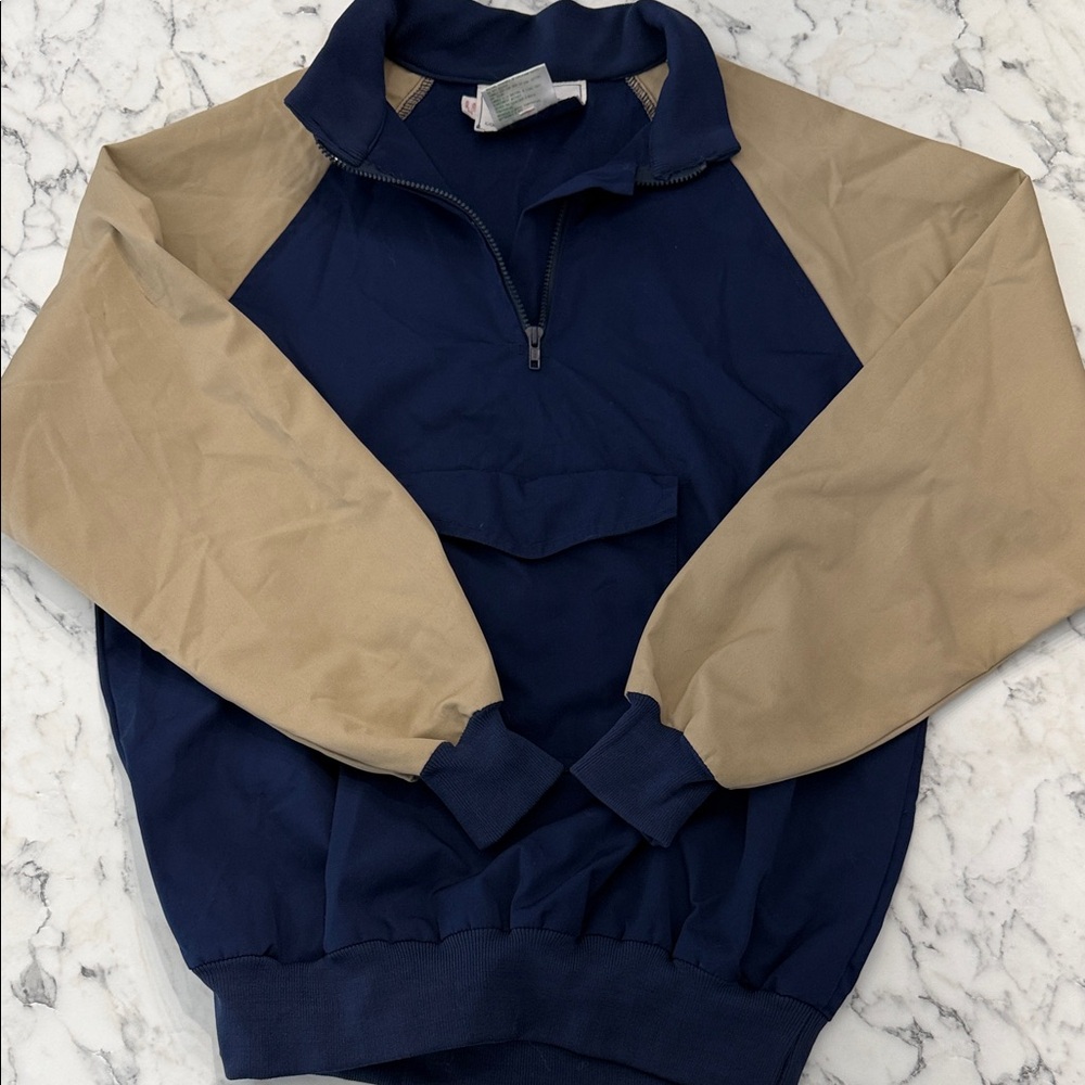 Vintage Topher Men's Classic Navy and Tan Zip-Up Golf Jacket